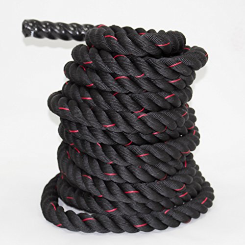 POWRX Battle Rope 12M x 50mm - Cuerda de Batalla Ideal para »Functional Fitness« - Agarre Antideslizante + PDF Workout (Negro)