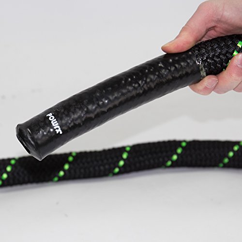 POWRX Battle Rope 9M x 38 mm Ø - Ideal para »Functional Fitness« - Agarre Antideslizante + PDF Workout (Negro/Verde) POWRX Battle Rope 9M x 38 mm Ø - Ideal para »Functional Fitness« - Agarre Antideslizante + PDF Workout (Negro/Verde)