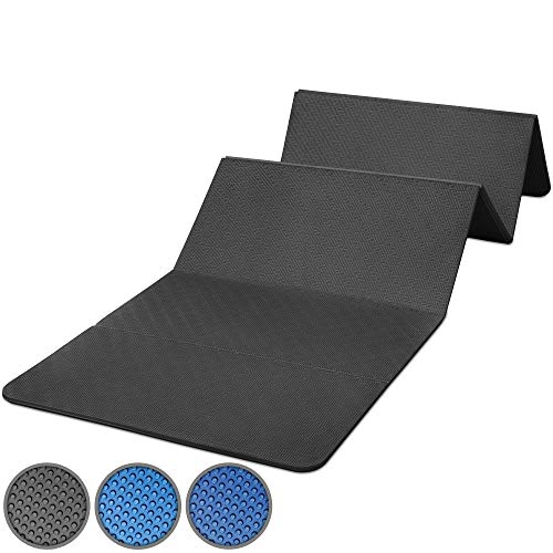 POWRX Colchoneta Fitness Plegable 180 x 60 x 1,5 cm - Esterilla Ideal para Gimnasia, Deporte y Meditación - Extra Suave, Antideslizante y 100% PVC Free + PDF Workout (Negro)