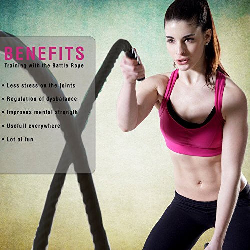 POWRX Cuerda de Batalla Battle Rope - Ideal para »Functional Fitness« - Hecha de Nylon Resistente con Mangos Antideslizantes - Longitud 15M - Diámetro 38/50mm + PDF Workout (15M x 38 mm/Nylon Fino) POWRX Cuerda de Batalla Battle Rope - Ideal para »Functional Fitness« - Hecha de Nylon Resistente con Mangos Antideslizantes - Longitud 15M - Diámetro 38/50mm + PDF Workout (15M x 38 mm/Nylon Fino)