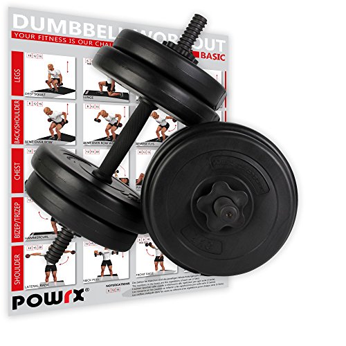 POWRX - Mancuernas 20 kg Set (2 x 10 kg) + PDF Workout (Negro)