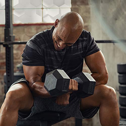 POWRX - Mancuernas hexagonales 35 kg Set (2 x 17,5 kg) - Revestimiento de Goma + PDF Workout (Negro) POWRX - Mancuernas hexagonales 35 kg Set (2 x 17,5 kg) - Revestimiento de Goma + PDF Workout (Negro)