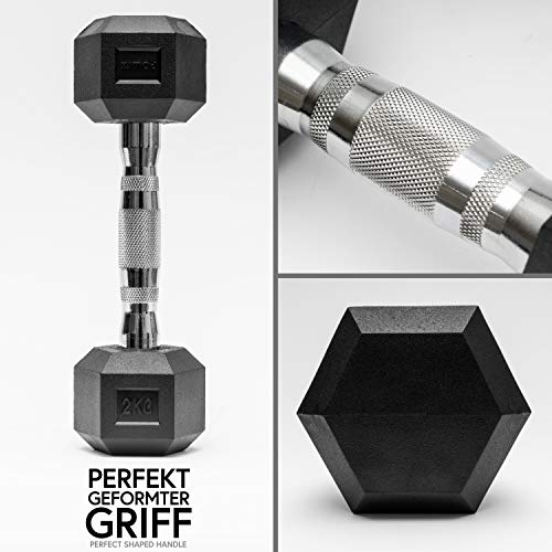 POWRX - Mancuernas hexagonales 35 kg Set (2 x 17,5 kg) - Revestimiento de Goma + PDF Workout (Negro) POWRX - Mancuernas hexagonales 35 kg Set (2 x 17,5 kg) - Revestimiento de Goma + PDF Workout (Negro)