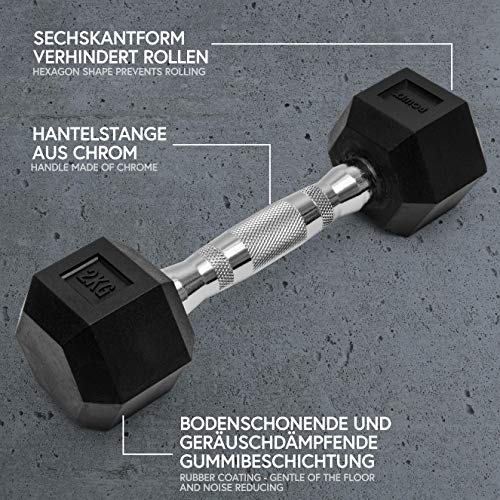 POWRX - Mancuernas hexagonales 35 kg Set (2 x 17,5 kg) - Revestimiento de Goma + PDF Workout (Negro) POWRX - Mancuernas hexagonales 35 kg Set (2 x 17,5 kg) - Revestimiento de Goma + PDF Workout (Negro)