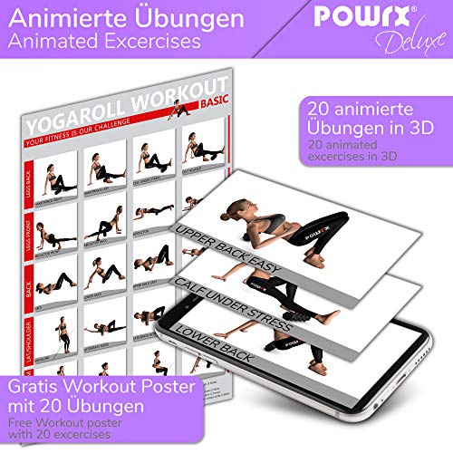 POWRX Rodillo Pilates de Espuma EVA 90 x 15 cm - Foam Roller para Masaje Muscular, Trigger Point y Rehabilitación - Ideal para Entrenamiento en casa y Gimnasio + PDF Workout (Viola)
