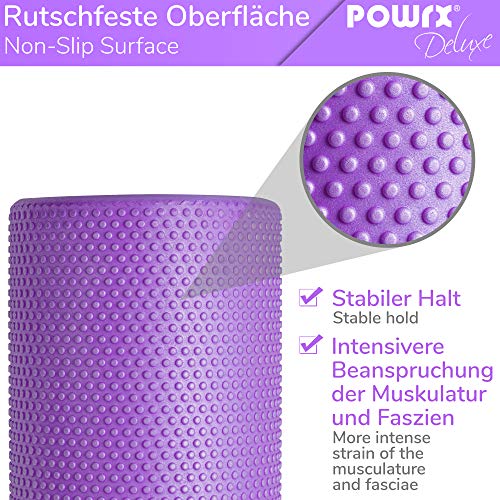 POWRX Rodillo Pilates de Espuma EVA 90 x 15 cm - Foam Roller para Masaje Muscular, Trigger Point y Rehabilitación - Ideal para Entrenamiento en casa y Gimnasio + PDF Workout (Viola)