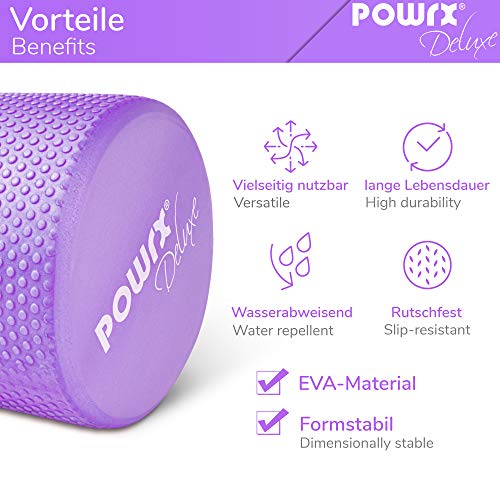 POWRX Rodillo Pilates de Espuma EVA 90 x 15 cm - Foam Roller para Masaje Muscular, Trigger Point y Rehabilitación - Ideal para Entrenamiento en casa y Gimnasio + PDF Workout (Viola)