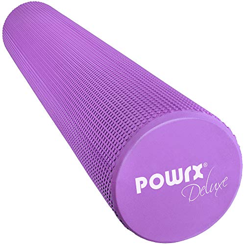 POWRX Rodillo Pilates de Espuma EVA 90 x 15 cm - Foam Roller para Masaje Muscular, Trigger Point y Rehabilitación - Ideal para Entrenamiento en casa y Gimnasio + PDF Workout (Viola)