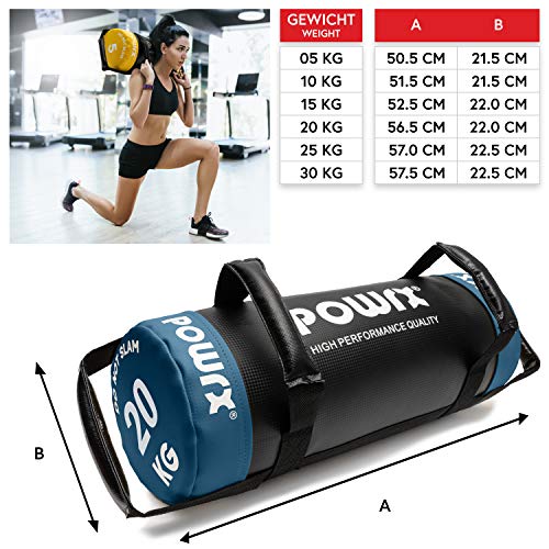 POWRX Sandbag 20 kg - Perfecta para mejorar equilibrio, fuerza y coordinación - Power bag con cuatro agarres + PDF workout (Azul) POWRX Sandbag 20 kg - Perfecta para mejorar equilibrio, fuerza y coordinación - Power bag con cuatro agarres + PDF workout (Azul)