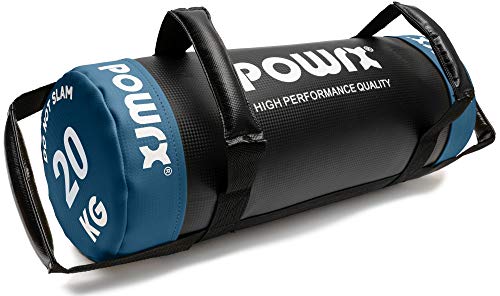 POWRX Sandbag 20 kg - Perfecta para mejorar equilibrio, fuerza y coordinación - Power bag con cuatro agarres + PDF workout (Azul)