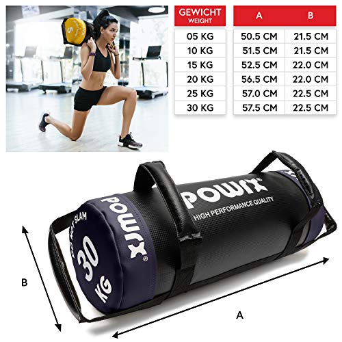 POWRX Sandbag de 5 a 30 kg - Perfecta para mejorar equilibrio, fuerza y coordinación - Power bag con cuatro agarres + PDF workout (30 kg / Violeta) POWRX Sandbag de 5 a 30 kg - Perfecta para mejorar equilibrio, fuerza y coordinación - Power bag con cuatro agarres + PDF workout (30 kg / Violeta)