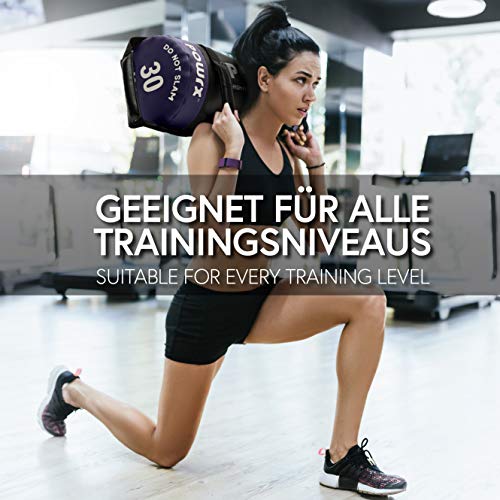 POWRX Sandbag de 5 a 30 kg - Perfecta para mejorar equilibrio, fuerza y coordinación - Power bag con cuatro agarres + PDF workout (30 kg / Violeta) POWRX Sandbag de 5 a 30 kg - Perfecta para mejorar equilibrio, fuerza y coordinación - Power bag con cuatro agarres + PDF workout (30 kg / Violeta)
