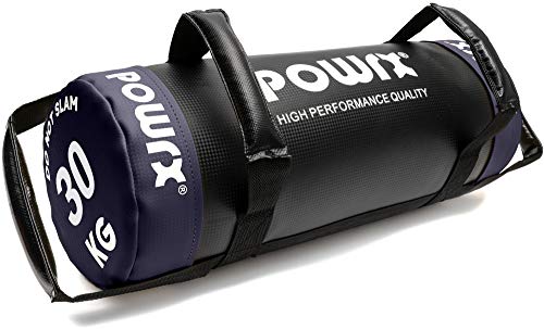 POWRX Sandbag de 5 a 30 kg - Perfecta para mejorar equilibrio, fuerza y coordinación - Power bag con cuatro agarres + PDF workout (30 kg / Violeta)