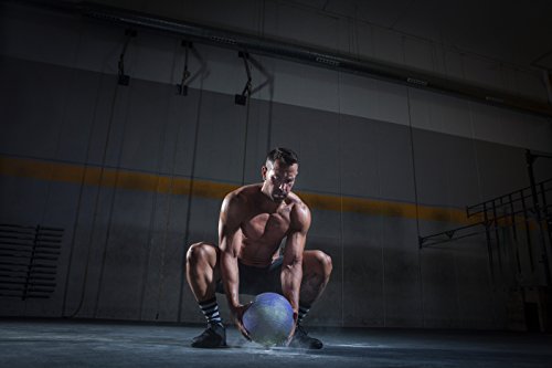 POWRX Slam Ball Balón Medicinal 10 kg - Ideal para Ejercicios de »Functional Fitness«, fortalecimiento y tonificación Muscular - Contenido de Arena y Efecto Anti-Rebote + PDF Workout (BLU)