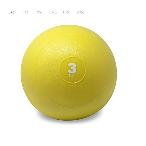 POWRX Slam Ball Balón Medicinal 3 kg - Ideal para Ejercicios de »Functional Fitness«, fortalecimiento y tonificación Muscular - Contenido de Arena y Efecto Anti-Rebote + PDF Workout (Amarillo)