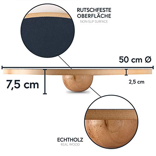 POWRX Tabla Equilibrio Madera Ø 50 cm - Balance Board Ideal para Ejercicios de Gimnasia, Fisioterapia y propiocepción - Superficie Antideslizante + PDF Workout