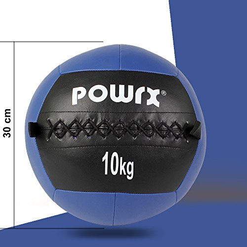 POWRX Wall Ball Balón Medicinal 10 kg - Ideal para Ejercicios de »Functional Fitness«, fortalecimiento y tonificación Muscular - Agarre Antideslizante + PDF Workout (BLU)