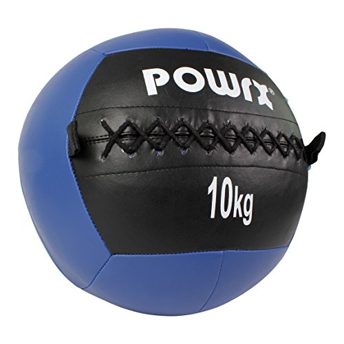 POWRX Wall Ball Balón Medicinal 10 kg - Ideal para Ejercicios de »Functional Fitness«, fortalecimiento y tonificación Muscular - Agarre Antideslizante + PDF Workout (BLU)