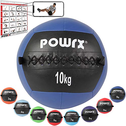 POWRX Wall Ball Balón Medicinal 10 kg - Ideal para Ejercicios de »Functional Fitness«, fortalecimiento y tonificación Muscular - Agarre Antideslizante + PDF Workout (BLU) POWRX Wall Ball Balón Medicinal 10 kg - Ideal para Ejercicios de »Functional Fitness«, fortalecimiento y tonificación Muscular - Agarre Antideslizante + PDF Workout (BLU)