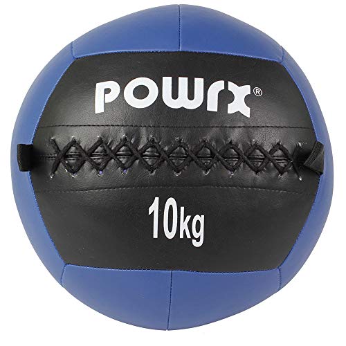 POWRX Wall Ball Balón Medicinal 10 kg - Ideal para Ejercicios de »Functional Fitness«, fortalecimiento y tonificación Muscular - Agarre Antideslizante + PDF Workout (BLU)