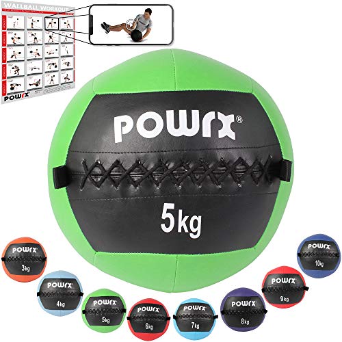 POWRX Wall Ball Balón Medicinal 5 kg - Ideal para Ejercicios de »Functional Fitness«, fortalecimiento y tonificación Muscular - Agarre Antideslizante + PDF Workout (Verde) POWRX Wall Ball Balón Medicinal 5 kg - Ideal para Ejercicios de »Functional Fitness«, fortalecimiento y tonificación Muscular - Agarre Antideslizante + PDF Workout (Verde)