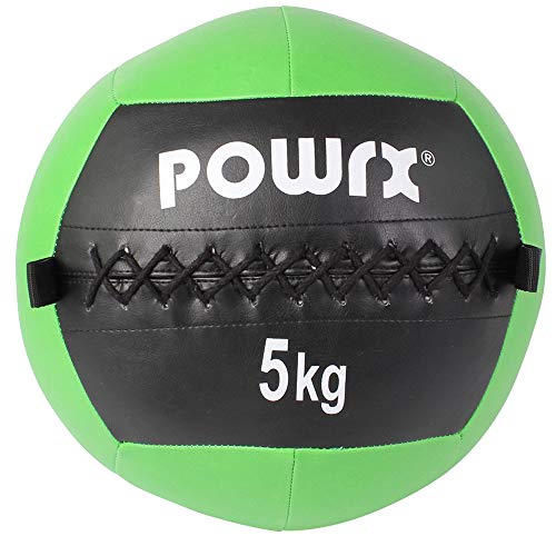 POWRX Wall Ball Balón Medicinal 5 kg - Ideal para Ejercicios de »Functional Fitness«, fortalecimiento y tonificación Muscular - Agarre Antideslizante + PDF Workout (Verde)