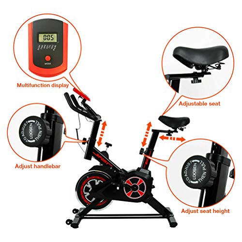 Poxcap Bicicleta de ejercicio para interiores Ciclo Ergómetro Bicicleta de ejercicio, Bicicleta de volante estacionaria acolchada para ejercicios 5KG Bicicleta de entrenamiento con volante para e