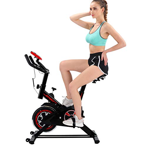 Poxcap Bicicleta de ejercicio para interiores Ciclo Ergómetro Bicicleta de ejercicio, Bicicleta de volante estacionaria acolchada para ejercicios 5KG Bicicleta de entrenamiento con volante para e