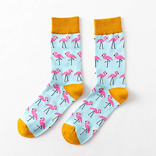 POYANG 2 Pares de Calcetines de Moda de Graffiti Creativo con Personalidad de Tubo Medio de Flamenco para Hombre de otoño e Invierno-Azul Claro POYANG 2 Pares de Calcetines de Moda de Graffiti Creativo con Personalidad de Tubo Medio de Flamenco para Hombre de otoño e Invierno-Azul Claro
