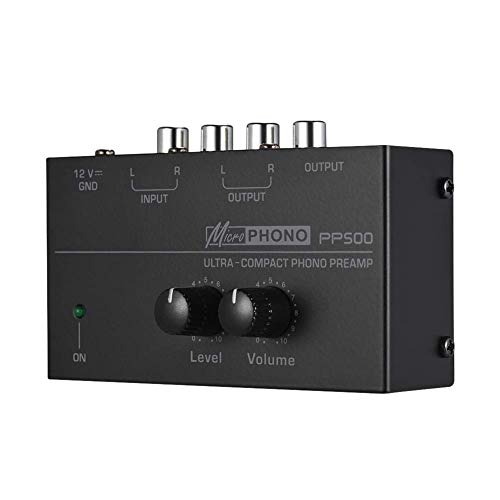 PP500 Mini Phono Tocadiscos Preamplificador de con Nivel y Volumen Control Perillas/Rca Entrada & Salida 1/4 Pulgadas Trs Interfaces para Disco Vinilo Reproductores & Dj Mezcladores - Negro
