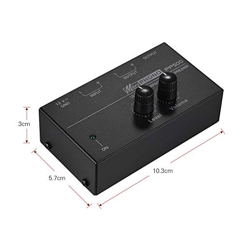 PP500 Mini Phono Tocadiscos Preamplificador de con Nivel y Volumen Control Perillas/Rca Entrada & Salida 1/4 Pulgadas Trs Interfaces para Disco Vinilo Reproductores & Dj Mezcladores - Negro