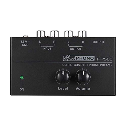 PP500 Mini Phono Tocadiscos Preamplificador de con Nivel y Volumen Control Perillas/Rca Entrada & Salida 1/4 Pulgadas Trs Interfaces para Disco Vinilo Reproductores & Dj Mezcladores - Negro