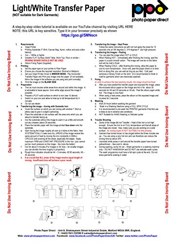 PPD A4 Papel De Transferencia Térmica Para Camisetas y Tejidos Blancos o Claros, 20 Hojas - PPD-1-20