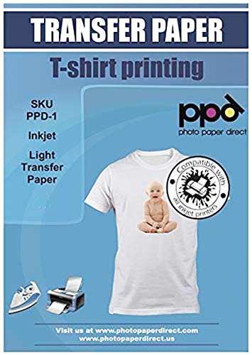 PPD A4 x 10 Hojas de Papel de Transferencia Térmica Para Camisetas, Mascarillas y Tejidos Claros - Para Impresoras de Inyección de Tinta Inkjet - PPD-1-10