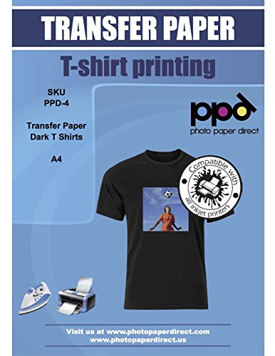 PPD A4 x 200 Hojas de Papel de Transferencia Térmica Para Camisetas, Mascarillas y Tejidos Oscuros - Para Impresora de Inyección de Tinta Inkjet - PPD-4-200