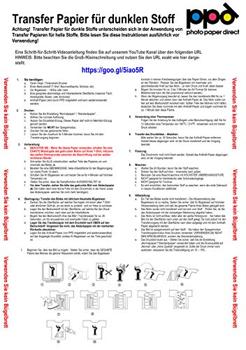 PPD A4 x 5 Hojas de Papel de Transferencia Térmica Para Camisetas, Mascarillas y Tejidos Oscuros - Para Impresora de Inyección de Tinta Inkjet - PPD-4-5 PPD A4 x 5 Hojas de Papel de Transferencia Térmica Para Camisetas, Mascarillas y Tejidos Oscuros - Para Impresora de Inyección de Tinta Inkjet - PPD-4-5
