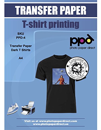 PPD A4 x 5 Hojas de Papel de Transferencia Térmica Para Camisetas, Mascarillas y Tejidos Oscuros - Para Impresora de Inyección de Tinta Inkjet - PPD-4-5