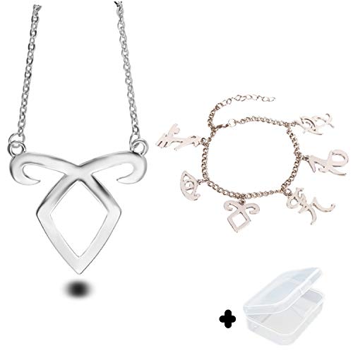 PPX 2 Piezas The Novel Classic Movie Bracelet Mix The Mortal Instruments Ciudad de Huesos Runes Charms Silver Filled Pulseras y Power Rune Necklace,con Caja Transparente