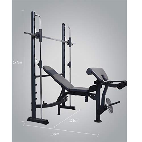 PQXOER Banco de Pesas Banco de Pesas olímpico con el predicador Curl femoral desarrollador Formación Cubierta Equipo Negro Banco de Musculación (Color : Black, Size : 138x121x177cm)