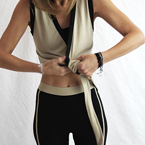 Prancing Leopard Blusa De Mujer "Moka Wrap Para Camiseta sin mangas en algodón bio Cuello En V, color beige, tamaño large Prancing Leopard Blusa De Mujer "Moka Wrap Para Camiseta sin mangas en algodón bio Cuello En V, color beige, tamaño large
