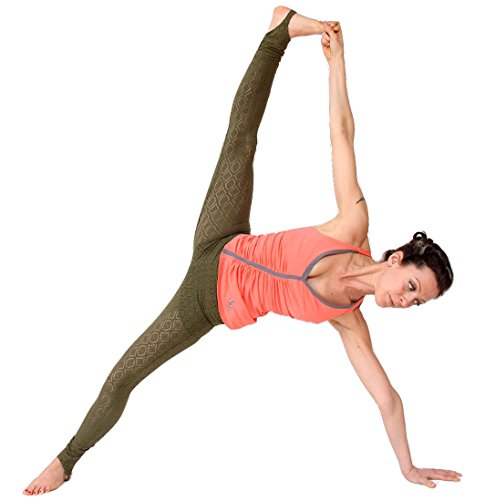 Prancing Leopard Leggings de yoga DALUIS de algodón orgánico para mujer, tejido de encaje – Pantalones puentes – L – verde oliva oscuro