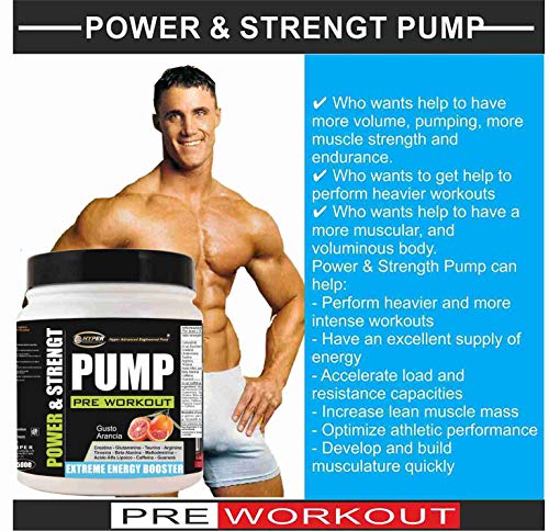 Pre Workout PUMP Suplemento de Energía Gr 1000 con: Creatina Glutamina Taurina Arginina Tirosina Ácido Alfa Lipoico Beta Alanina Cafeína GuaranáAumento de la Masa Muscular Bodybuilding