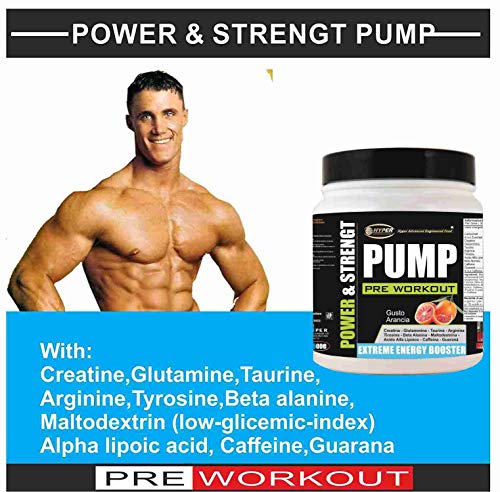 Pre Workout PUMP Suplemento de Energía Gr 1000 con: Creatina Glutamina Taurina Arginina Tirosina Ácido Alfa Lipoico Beta Alanina Cafeína GuaranáAumento de la Masa Muscular Bodybuilding