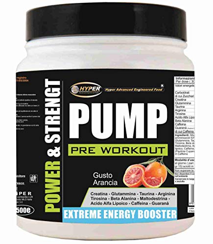 Pre Workout PUMP Suplemento de Energía Gr 1000 con: Creatina Glutamina Taurina Arginina Tirosina Ácido Alfa Lipoico Beta Alanina Cafeína GuaranáAumento de la Masa Muscular Bodybuilding