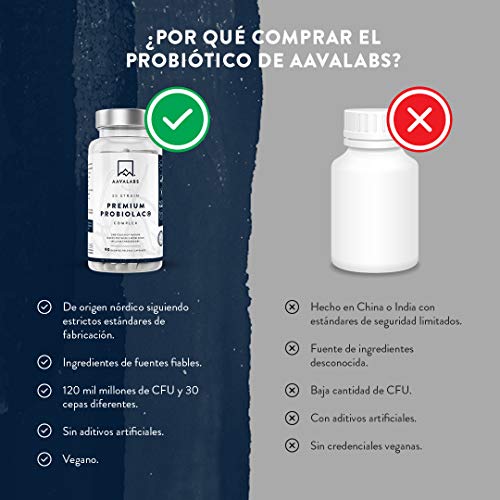 Premium Probiótico [ 120 Mil Millones de UFC ] 30x Cepas Bacterianas incl. Lactobacillus Acidophilus & Bifidobacterium por Dosis - 90 Cápsulas de Liberación Retardada (DRcaps®) - Vegano