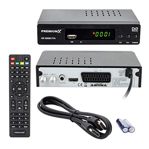 PremiumX Receptor de televisión digital HD 520SE FTA, DVB-S2, FullHD, HDTV, receptor de satélite, HDMI, SCART USB, reproductor multimedia Astra Hotbird preprogramado PremiumX Receptor de televisión digital HD 520SE FTA, DVB-S2, FullHD, HDTV, receptor de satélite, HDMI, SCART USB, reproductor multimedia Astra Hotbird preprogramado