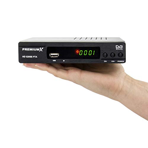 PremiumX Receptor de televisión digital HD 520SE FTA, DVB-S2, FullHD, HDTV, receptor de satélite, HDMI, SCART USB, reproductor multimedia Astra Hotbird preprogramado PremiumX Receptor de televisión digital HD 520SE FTA, DVB-S2, FullHD, HDTV, receptor de satélite, HDMI, SCART USB, reproductor multimedia Astra Hotbird preprogramado