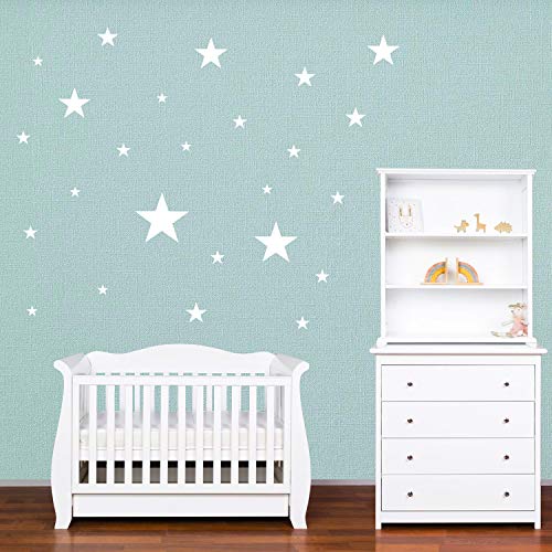 PREMYO 25 Estrellas Pegatinas Pared Infantil - Vinilos Decorativos Habitación Bebé Niños - Fácil de Poner Blanco