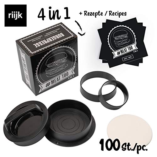 Prensa para Hamburguesas | +100 Papel Antiadherente | 4 Formatos | Hamburguesas Rellenas y XXL | Con Recetas Prensa para Hamburguesas | +100 Papel Antiadherente | 4 Formatos | Hamburguesas Rellenas y XXL | Con Recetas