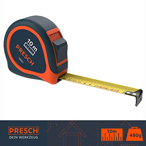 Presch cinta métrica 10 m - cinta profesional robusta remachada con lengüeta de cinturón y automatismo de enrolle Presch cinta métrica 10 m - cinta profesional robusta remachada con lengüeta de cinturón y automatismo de enrolle
